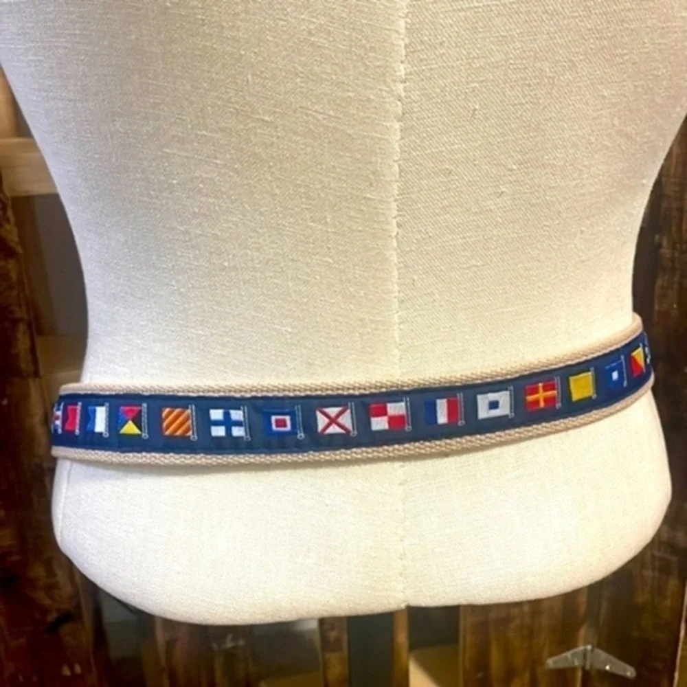 Ocean Rodeo Mens Nautical Flag Embroidered Motif brown blue Belt USA Sz 32